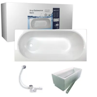 A collage showing a bathtub, its packaging, and accessories.