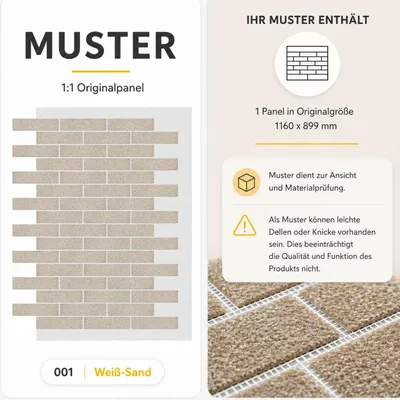 AMK Muster-Paneel 001 Weiß-Sand – Marmorgranulat-Oberfläche in Originalgröße
