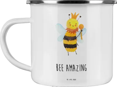 Produktbild von Mr. & Mrs. Panda Tasse Emaille Biene König - Weiß - Geschenk, Campingbecher, Teetasse, Hummel, Pott, becher