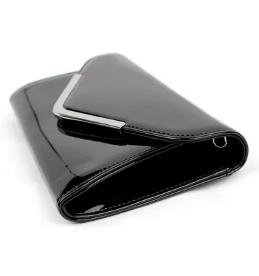 Produktbild von Schompi Vintage Damen Clutch Tasche Lack Abendtasche, abnehmbare Schulterkette Kettentasche, Glänzend, 50er Rockabilly Lederoptik, Farbe:Schwarz