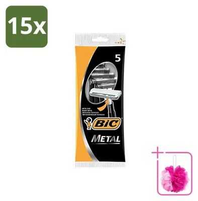 Immagine prodotto di 15 rasoi usa e getta da uomo Bic, modello Metal, con lama singola – confezione risparmio – 15 pezzi