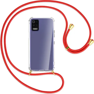 Produktbild von Handykette Backcover-Schutzhülle mit Band (Metall goldfarben) für LG K52 / K62 / Q52 - rot