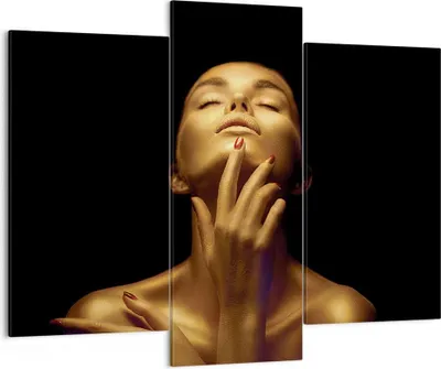 Produktbild von Bild auf Leinwand - Leinwandbild - 3 Teile - Gold Frau Stück - 130x100cm - Wand Bild - Wanddeko - Wandbilder - Leinwanddruck - Bilder - Wanddekoration - Leinwand bilder - Wandbild - CB130x100-4573