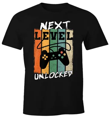 Produktbild von Herren T-Shirt Next Level unlocked Konsole Gamer Geek Nerd Computerspiel Fun-Shirt Spruch lustig Moonworks® schwarz XS