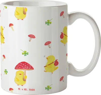 Produktbild von Mr. & Mrs. Panda Teetasse Küken Fliegenpilz - Weiß - Geschenk, Ostern, Trinkbecher, Keramiktasse, Ostergrüße, Glückspilz, Frohe, Kaffeebecher, Tasse, schöne, Kaffeetasse