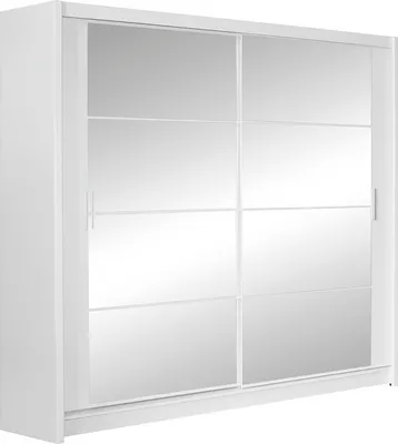 Produktbild von Furniture24 Kleiderschrank Dakota 203 Schlafzimmer 2 Türiger Schwebetürenschrank Schrank mit Kleiderstange 4 Einlegeboden und Spiegel Weiß Schiebetür