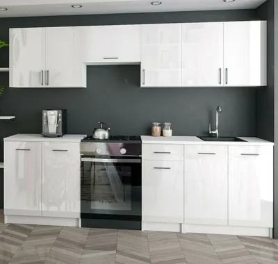 Produktbild von KÜCHE KÜCHENZEILE KÜCHENBLOCK MODERN 240 CM Einbauküche weiss Hochglanz