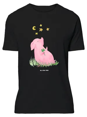 Produktbild von Mr. & Mrs. Panda Größe XL T-Shirt Schwein Glück - Schwarz - Geschenk, Ziele, Lustige Sprüche, Träume, Motivation, Sterne, Tshirt, Glücksbringer, mit Spruch, Shirt