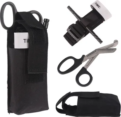 Produktbild von INF Notfall-Set für Unfälle Trauma-Schere / Tourniquet / Molle-Tasche 3-teilig Schwarz