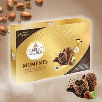 Produktbild von Ferrero Rocher Moments Chocolate – Feinste Milchschokoladen-Pralinen mit Haselnussfüllung, knusprige Waffelstückchen, 92,8 g