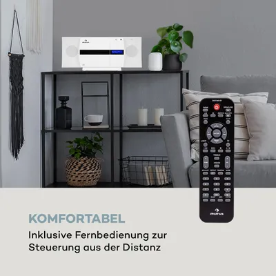 Produktbild von auna V-20 Kompaktanlage - Stereoanlage mit CD-Player und DAB+ Tuner, Mini Hifi Anlage mit UKW-Empfänger, Bluetooth, NFC, USB, MP3, AUX, Fernbedienung, LED-Display, Wandmontage möglich, weiß