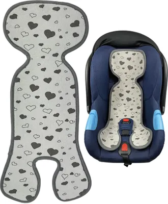 Produktbild von HECKBO Baby Sitzauflage Sommer Antischwitz für Kinderwagen - Gruppe 0 - Babyschale für Baby Kinder Matte - Mädchen Jungen - grau mit Herzen Gruppe 0 Herzen