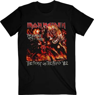 Image de T-shirt vintage noir taille XL, Iron Maiden, "Number of the Beast", motif "The Beast on the Road"
