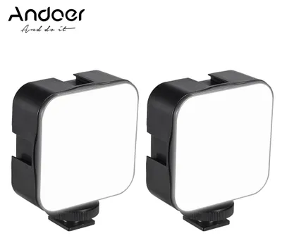 Obrázek produktu pro Andoer Mini LED video světlo pro fotografování Výplňová lampa 6500K Stmívatelná 5W s adaptérem Cold Shoe Mount Kompatibilní s Canon Nikon Sony DSLR Camera, balení 2ks