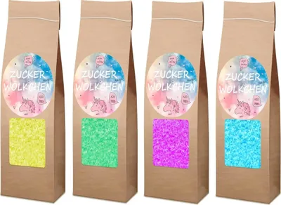 Produktbild von Zuckerwatte Zucker Set 4 x 200g AZO Frei Natürliches Aroma und Farbstoffe für ca. 60 Portionen