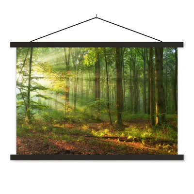 Produktbild von MuchoWow® Textilposter Sonne - Wald - Bäume - Natur - Herbst 120x80 cm mit schwarzem Rahmen - Wanddeko