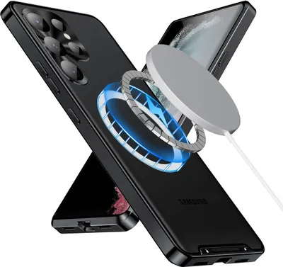 Immagine prodotto di Custodia in metallo per Samsung Galaxy S23 Custodia traslucida ultra opaca con bobina magnetica e protezione della fotocamera nera