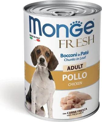 Productafbeelding van Monge Dog Fresh paté en stukjes kip, 400g