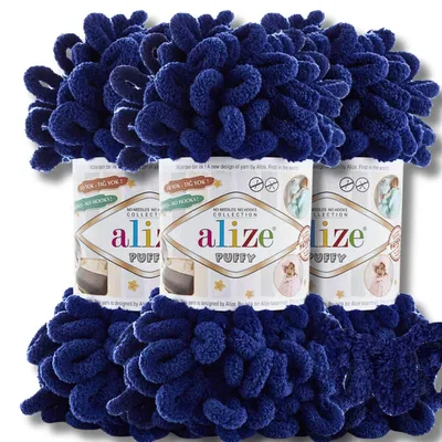 Image de Alize 3x 100g, fil duveteux, couleur unie, idéal pour le crochet et le tricot (bleu nuit - 360)