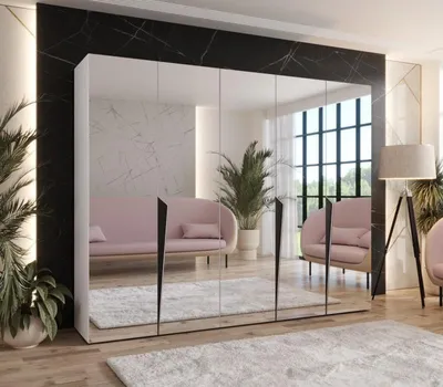 Obrázek produktu pro Široká šatní skříň 250 cm SORAYA 3 se zrcadlem - bílá / černé úchyty