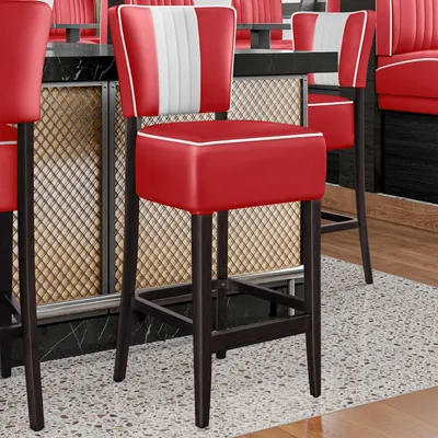Produktbild von 2er-Set AMERICAN 2 | Diner Barhocker | Rot | Leder | American Barhocker, American Diner Barhocker