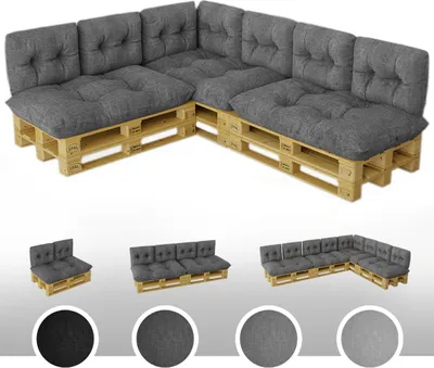 Produktbild von Sada vankúšov na palety VODEODOLNÁ Sedací vankúš Zadný NOVÉ Veľkosť a farba: 6-DIELNA SADA (2x - 120x80x15cm / 4x - 60x40x12cm) / SVETLOŠEDÁ