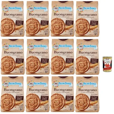 Produktbild von Mulino Bianco Biscotti Buongrano con 100% Farina Integrale, Kekse mit 100% vollem Mehl, Frühstück voller Faser und Geschmack, 12x 350 g + Italian Gourmet polpa 400g