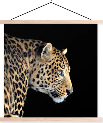 Produktbild von MuchoWow® Textilposter Leopard - Tiere - Schwarz 120x120 cm mit holzfarbenen Rahmen - Textil-Poster