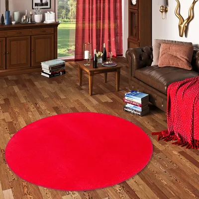 Produktbild von Velours Teppich Joy Knallrot Rund, Größe:160 cm Rund