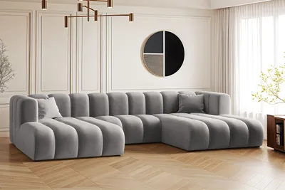 Zdjęcie produktu dla Sofa narożna w kształcie litery U, Sofa Grand modułowa z tkaniny Salvador Szary
