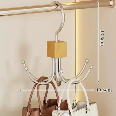 Produktbild von 360° Drehbarer Gürtelhalter Metall Haken Organizer für Gürtel Schals Krawatten BHs Kleiderschrank Aufbewahrung - Farbe: Holzfarben, 1 Stück