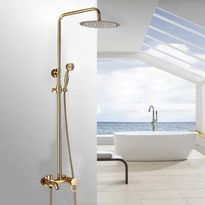 Obrázek produktu pro Sprchová baterie Sprchový panel Ruční sprcha Dešťová sprcha Sprchová sada Koupelnový sprchový systém Sprchová tyčová sprcha Mosaz (zlatá)