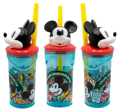 Produktbild von Disney Mickey Maus 3D Deckel Kinder Trinkbecher Becher integriertem Halm 360ml