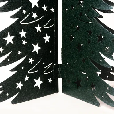 Produktbild von 3D-Weihnachtsbaum aus pulverbeschichtetem Stahl H140 cm – Faltbare Metall-Dekoration mit Scharnieren, Grün und Weiß