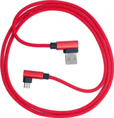 Produktbild von SYSTEM-S USB 2.0 Kabel 100 cm Micro Stecker zu 2.0 A Stecker Winkel geflochten in Rot