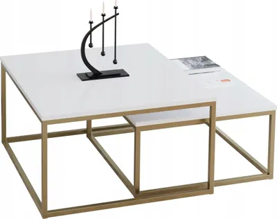 Zdjęcie produktu dla Zestaw stolików kawowych FutuStal 2w1 75/65 cm loft, złoty, biały połysk