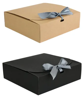 Geschenkdozen 12er-Pack, 16,5x16,5x5 cm, Kraftpapier, Schleifenband