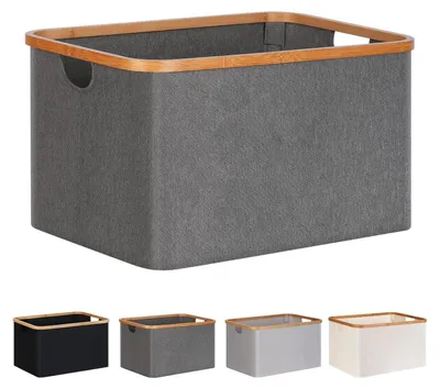 Image de Panier à linge pliable 60L Bambou Tissu Gris- Rangement Pliable Laundry Basket