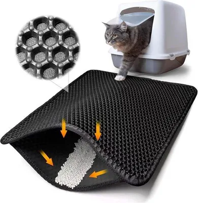 Image de Tapis pour litière pour chat - Double imperméable - 1 pièce - Noir - 60 x 45 cm