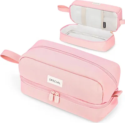 Produktbild von Federmäppchen Groß Ästhetisch für Studenten, Mädchen, Erwachsene, Frauen - Schule, Schrein, Büro, Aufbewahrung, Make-up-Tasche - Rosa, U49YX003I