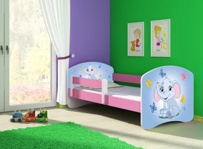Obrázok produktu pre Posteľ pre mladých ACMA detská posteľ junior kompletná súprava s lamelovým roštom a ochranou proti vypadnutiu matraca Ružová 26 Slon 140x70