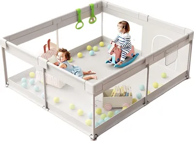 Produktbild von Laufgitter Baby- Großes Laufstall Baby 175x150cm , XXL Sicherheitsspielplatz Für Kinder Mit Atmungsaktivem Netzdesign, Rutschfeste Basis, 2 Zugringe, Metall, Polyester oder Nylon