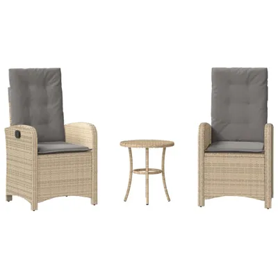 Produktbild von 3-tlg. Bistro-Set mit Kissen Beigemischung Poly Rattan