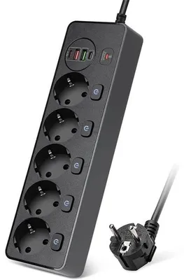 Obrázek produktu pro Dlouhý kabel s několika konektory a 4 rychlými USB porty pro nabíjení (černý)