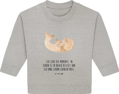 Produktbild von Mr. & Mrs. Panda Organic Baby Pullover Robbe Liegen 24. - 36. Monat - Heather Grey - Geschenk, Lachen, Nordsee, Lustige Sprüche, Meerestier, Bullover, Ostsee, Freude