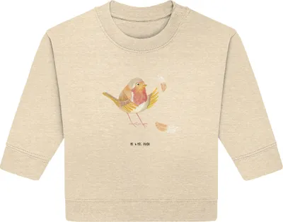 Produktbild von Mr. & Mrs. Panda Organic Baby Pullover Rotkehlchen Federn 24. - 36. Monat - Natural Raw - Geschenk, Lustige Sprüche, Spruch Mut, Bullover, fliegen, Motivation, Vogel