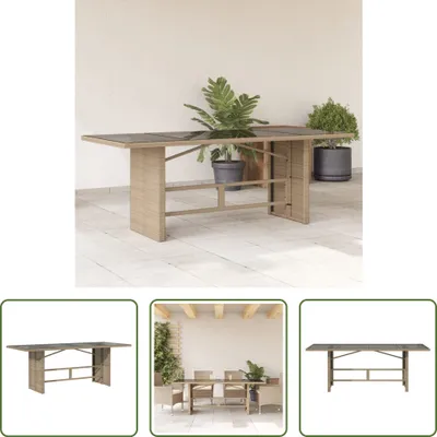 Produktbild von The Living Store Gartentisch mit Glasplatte Beige 190x80x75 cm Poly Rattan