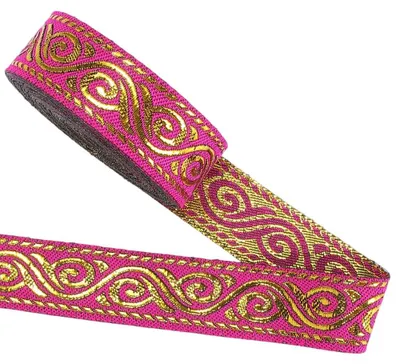 Jacquard-Band 6,4 m x 2 cm, rot-gold, doppelseitig, ethnisch