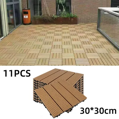 Zdjęcie produktu dla 11 sztuk płytek zewnętrznych o wymiarach 30 x 30 cm z systemem zatrzaskowym, imitujące drewno, płytki tarasowe WPC, odporne na warunki atmosferyczne, do użytku zewnętrznego