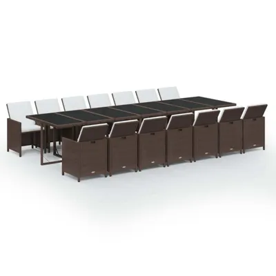 Produktbild von 15-tlg. Garten-Essgruppe mit Kissen Poly Rattan Braun